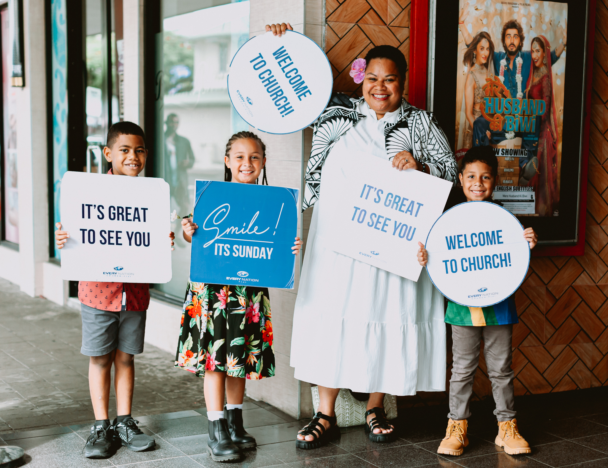 Friendly Every Nation Fiji welcome team ready to receive families