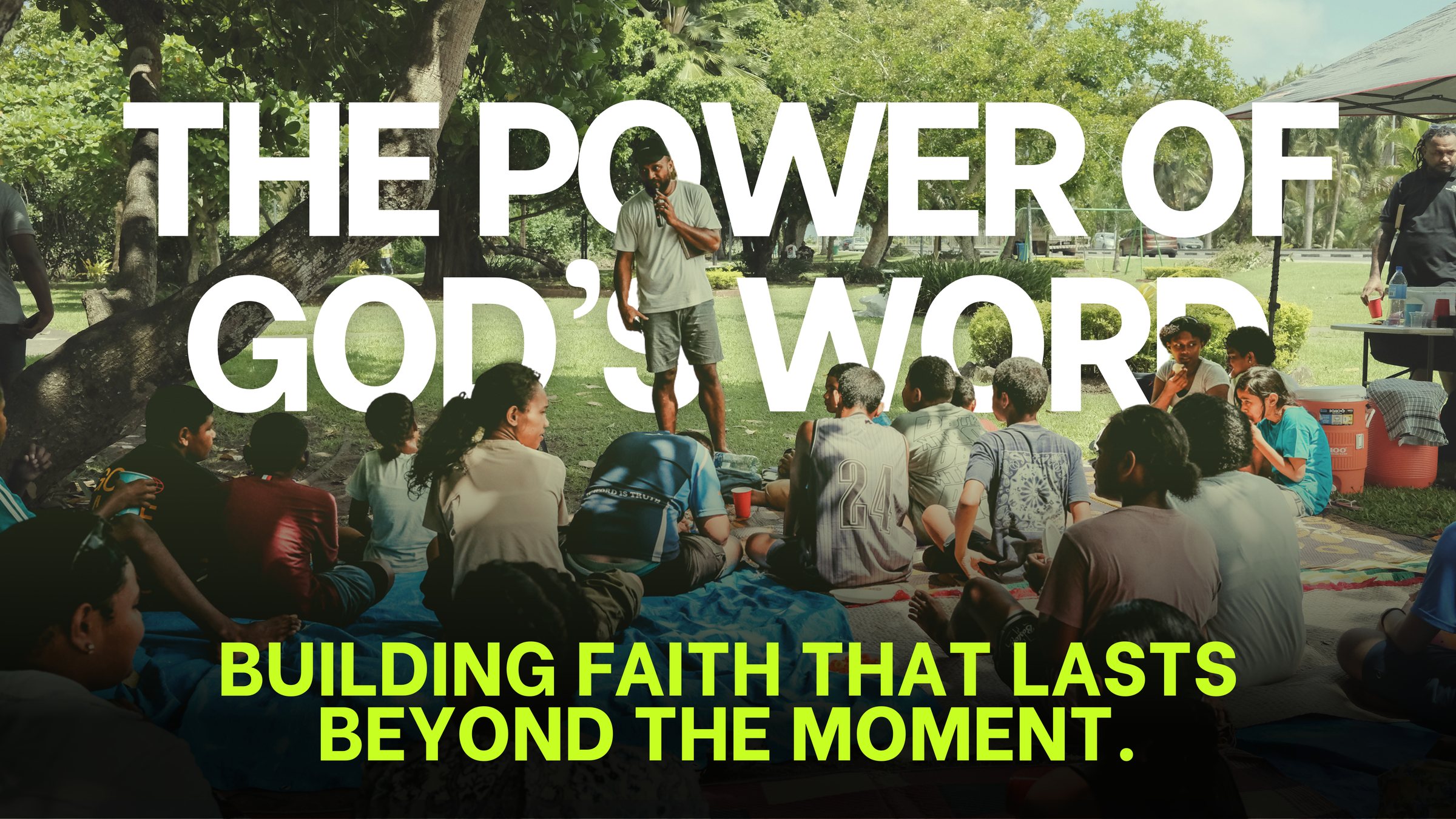 Every Nation Fiji community listening to God's Word outdoors